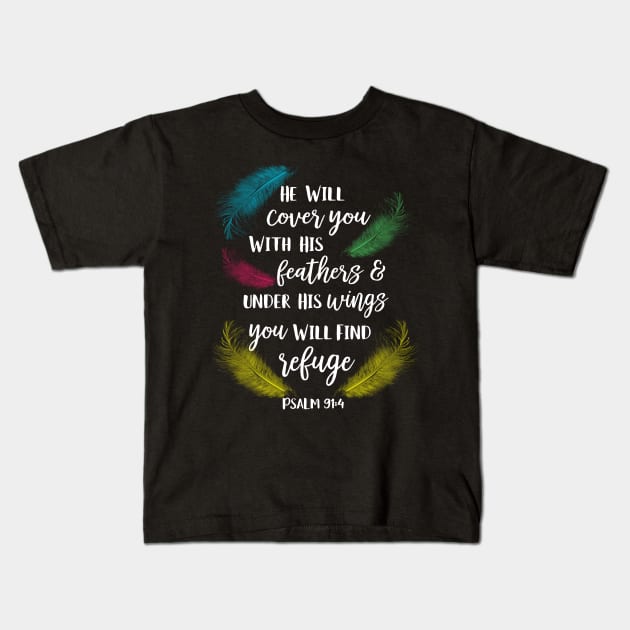 Cover You With His Feathers Psalm 91:4 Parrot bird Kids T-Shirt by Einstein Parrot